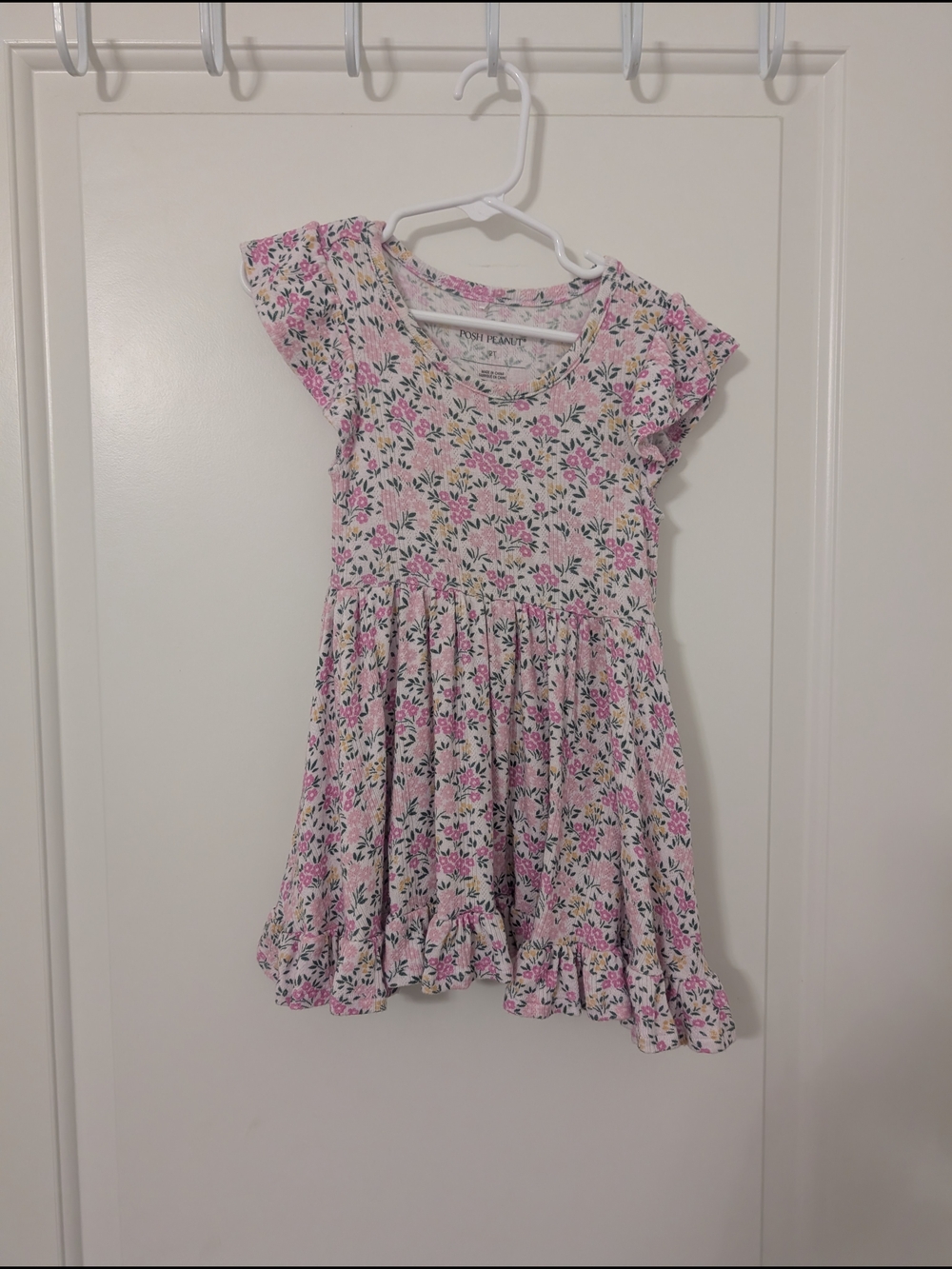 Posh Peanut Pink Floral Flutter Sleeve Twirl‎ Dress Size 2T Cottagecore